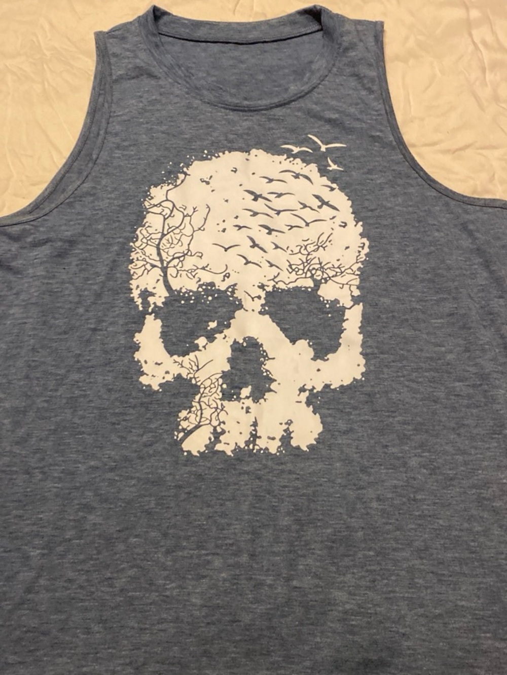 Blue baggy fit Tank Top with White Skull Graphic